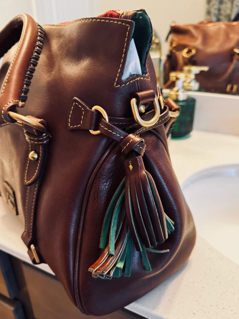 Dooney & Bourke Brown Leather Satchel with Gold Hardware - Picture 4 of 7
